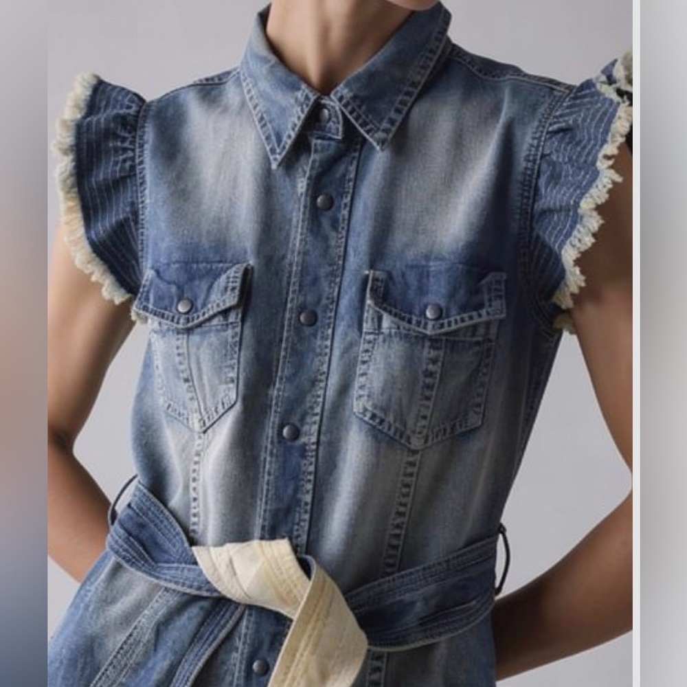 Vintage Sacai Luck Distressed Denim Belted Shirt Dress - Picture 16 of 16